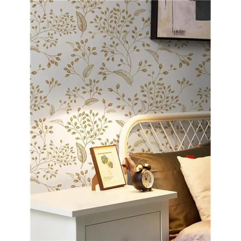 Peel and Stick Wallpaper White Contact Paper Gold Floral Wall Paper